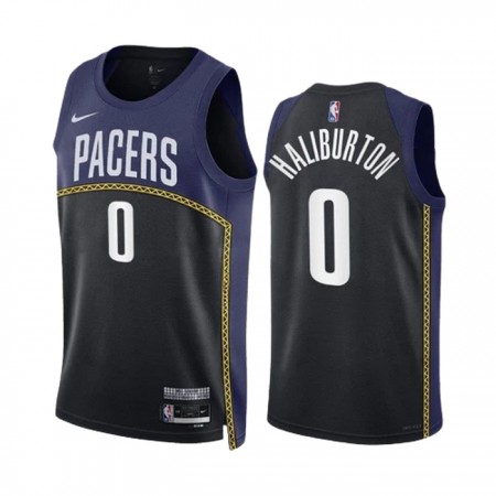 Camiseta Hombre NBA Indiana Pacers Tyrese Haliburton 0 2022-23 Nike City Edition Negro Navy Swingman
